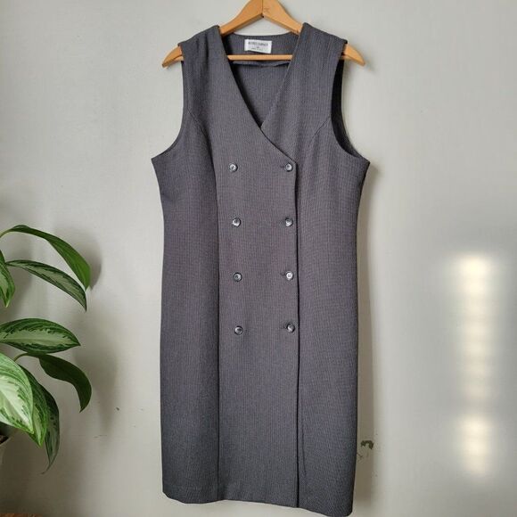 WORN ONCE ALFRED DUNNER MINIMALIST DOUBLE BREASTED SHIFT MIDI DRESS SIZE 10/ M - Picture 1 of 16